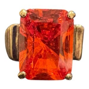 WTG 925 Sterling Silver Gold Tone Orange Emerald Cut Cocktail Statement Ring J22